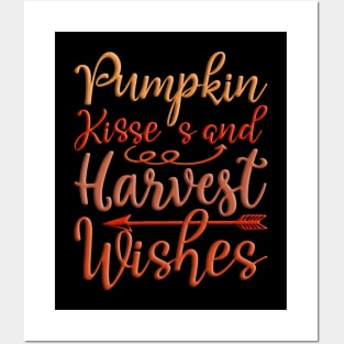 Pumpkin Kisses and Harvest Wishes, colorful autumn, fall seasonal design Posters and Art